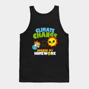 Funny Kawaii Climate Change Student Homework Excuse Joke Cartoon Tank Top